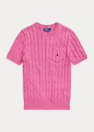 Suéteres de manga corta de algodón con punto trenzado Ralph Lauren para mujer en color fucsia Suéteres de manga corta de algodón con punto trenzado Ralph Lauren para mujer en color fucsia