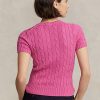 Suéteres de manga corta de algodón con punto trenzado Ralph Lauren para mujer en color fucsia Suéteres de manga corta de algodón con punto trenzado Ralph Lauren para mujer en color fucsia