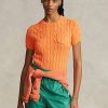 Suéteres de manga corta de algodón con punto trenzado Ralph Lauren para mujer en color naranja Suéteres de manga corta de algodón con punto trenzado Ralph Lauren para mujer en color naranja