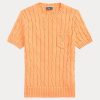 Suéteres de manga corta de algodón con punto trenzado Ralph Lauren para mujer en color naranja Suéteres de manga corta de algodón con punto trenzado Ralph Lauren para mujer en color naranja