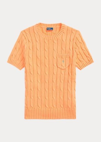 Suéteres de manga corta de algodón con punto trenzado Ralph Lauren para mujer en color naranja Suéteres de manga corta de algodón con punto trenzado Ralph Lauren para mujer en color naranja