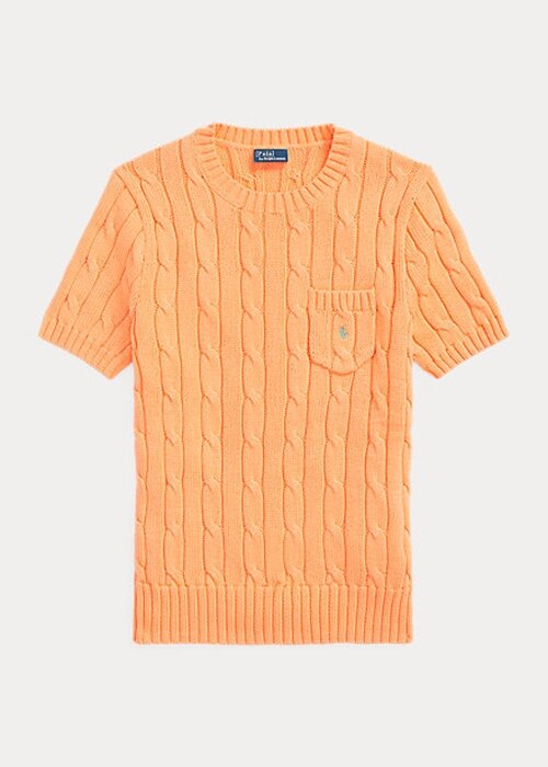 Suéteres de manga corta de algodón con punto trenzado Ralph Lauren para mujer en color naranja Suéteres de manga corta de algodón con punto trenzado Ralph Lauren para mujer en color naranja