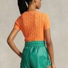 Suéteres de manga corta de algodón con punto trenzado Ralph Lauren para mujer en color naranja Suéteres de manga corta de algodón con punto trenzado Ralph Lauren para mujer en color naranja