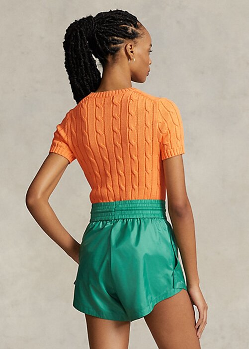 Suéteres de manga corta de algodón con punto trenzado Ralph Lauren para mujer en color naranja Suéteres de manga corta de algodón con punto trenzado Ralph Lauren para mujer en color naranja