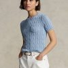 Suéteres de manga corta de algodón de punto trenzado Ralph Lauren para mujer de AZURE Suéteres de manga corta de algodón de punto trenzado Ralph Lauren para mujer de AZURE