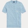 Suéteres de manga corta de algodón de punto trenzado Ralph Lauren para mujer de AZURE Suéteres de manga corta de algodón de punto trenzado Ralph Lauren para mujer de AZURE