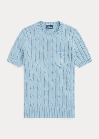 Suéteres de manga corta de algodón de punto trenzado Ralph Lauren para mujer de AZURE Suéteres de manga corta de algodón de punto trenzado Ralph Lauren para mujer de AZURE