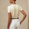 Suéteres de manga corta de jersey de cachemira Ralph Lauren para mujer en color crema