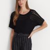 Suéteres de manga corta de malla de algodón Ralph Lauren negros para mujer Suéteres de manga corta de malla de algodón Ralph Lauren negros para mujer