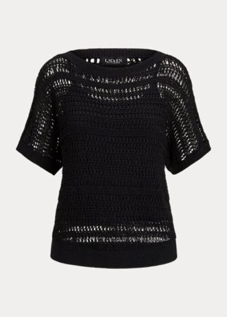 Suéteres de manga corta de malla de algodón Ralph Lauren negros para mujer Suéteres de manga corta de malla de algodón Ralph Lauren negros para mujer