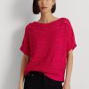 Suéteres de manga corta de malla de algodón Ralph Lauren para mujer en color fucsia