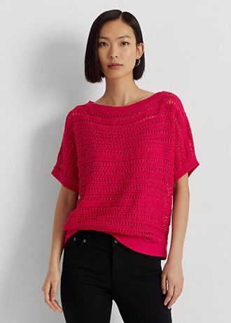 Suéteres de manga corta de malla de algodón Ralph Lauren para mujer en color fucsia Suéteres de manga corta de malla de algodón Ralph Lauren para mujer en color fucsia