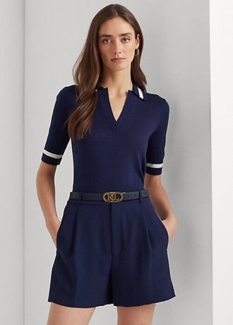 Suéteres de manga corta de mezcla de seda Ralph Lauren para mujer en azul marino Suéteres de manga corta de mezcla de seda Ralph Lauren para mujer en azul marino