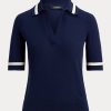 Suéteres de manga corta de mezcla de seda Ralph Lauren para mujer en azul marino Suéteres de manga corta de mezcla de seda Ralph Lauren para mujer en azul marino