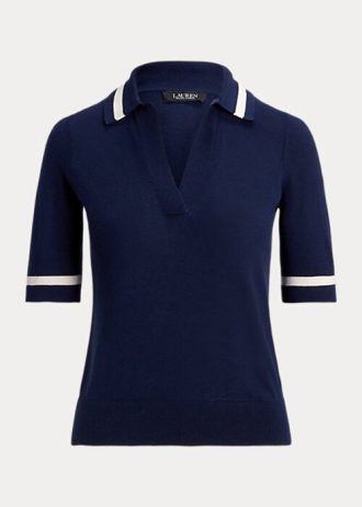 Suéteres de manga corta de mezcla de seda Ralph Lauren para mujer en azul marino Suéteres de manga corta de mezcla de seda Ralph Lauren para mujer en azul marino