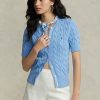 Suéteres de manga corta de punto trenzado Ralph Lauren para mujer en azul