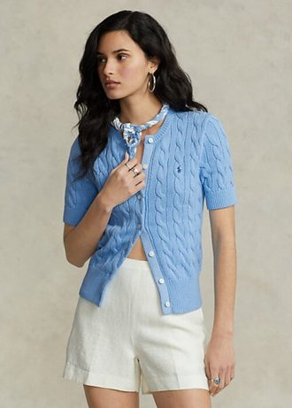 Suéteres de manga corta de punto trenzado Ralph Lauren para mujer en azul Suéteres de manga corta de punto trenzado Ralph Lauren para mujer en azul