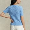 Suéteres de manga corta de punto trenzado Ralph Lauren para mujer en azul