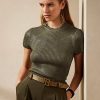 Suéteres de manga corta de seda lacada Ralph Lauren para mujer en color oliva