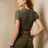 Suéteres de manga corta de seda lacada Ralph Lauren para mujer en color oliva
