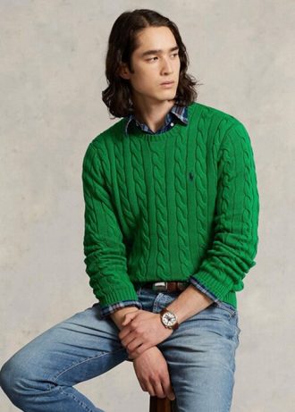 Suéteres de punto trenzado de algodón Ralph Lauren para hombre, color verde Suéteres de punto trenzado de algodón Ralph Lauren para hombre, color verde