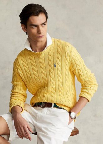 Suéteres de punto trenzado de algodón Ralph Lauren para hombre en amarillo Suéteres de punto trenzado de algodón Ralph Lauren para hombre en amarillo