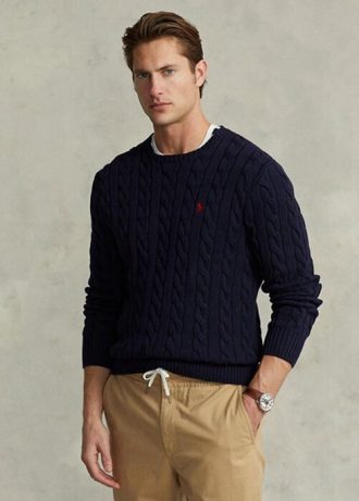 Suéteres de punto trenzado de algodón Ralph Lauren para hombre en azul marino Suéteres de punto trenzado de algodón Ralph Lauren para hombre en azul marino