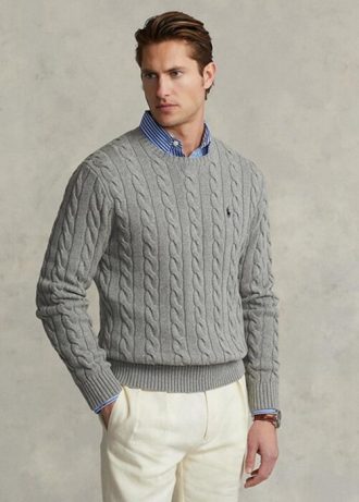 Suéteres de punto trenzado de algodón Ralph Lauren para hombre en gris Suéteres de punto trenzado de algodón Ralph Lauren para hombre en gris