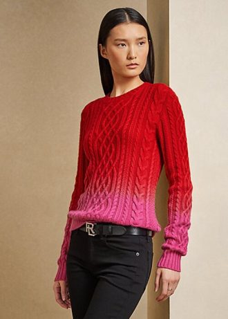 Suéteres de punto trenzado Ralph Lauren para mujer, color rojo, para el Año Nuevo Lunar Suéteres de punto trenzado Ralph Lauren para mujer, color rojo, para el Año Nuevo Lunar