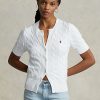 Suéteres Ralph Lauren blancos de manga corta con punto trenzado para mujer Suéteres Ralph Lauren blancos de manga corta con punto trenzado para mujer