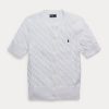 Suéteres Ralph Lauren blancos de manga corta con punto trenzado para mujer Suéteres Ralph Lauren blancos de manga corta con punto trenzado para mujer