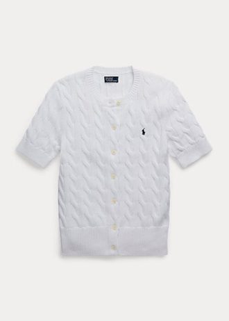 Suéteres Ralph Lauren blancos de manga corta con punto trenzado para mujer Suéteres Ralph Lauren blancos de manga corta con punto trenzado para mujer