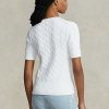 Suéteres Ralph Lauren blancos de manga corta con punto trenzado para mujer Suéteres Ralph Lauren blancos de manga corta con punto trenzado para mujer