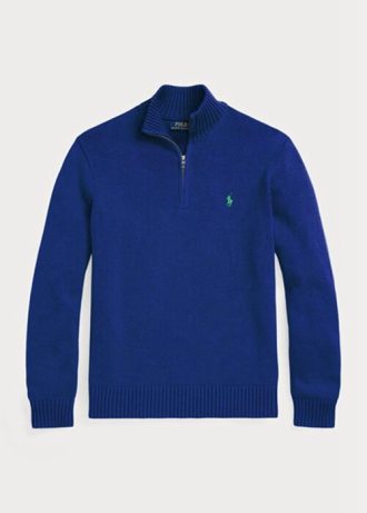 Suéteres Ralph Lauren de algodón con cremallera de un cuarto para hombre en azul Suéteres Ralph Lauren de algodón con cremallera de un cuarto para hombre en azul