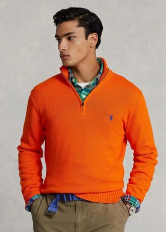 Suéteres Ralph Lauren de algodón con cremallera de un cuarto para hombre en color naranja Suéteres Ralph Lauren de algodón con cremallera de un cuarto para hombre en color naranja