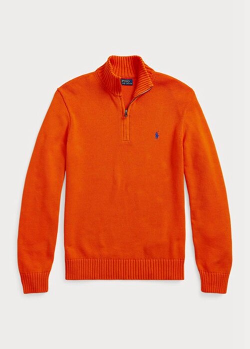 Suéteres Ralph Lauren de algodón con cremallera de un cuarto para hombre en color naranja Suéteres Ralph Lauren de algodón con cremallera de un cuarto para hombre en color naranja
