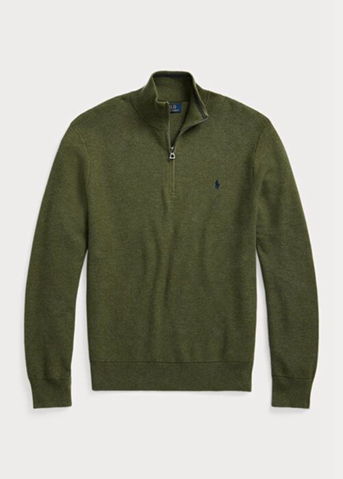Suéteres Ralph Lauren de algodón con punto de malla y cremallera de un cuarto para hombre en color oliva Suéteres Ralph Lauren de algodón con punto de malla y cremallera de un cuarto para hombre en color oliva