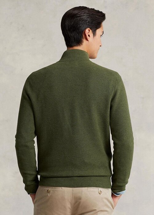 Suéteres Ralph Lauren de algodón con punto de malla y cremallera de un cuarto para hombre en color oliva Suéteres Ralph Lauren de algodón con punto de malla y cremallera de un cuarto para hombre en color oliva