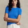 Suéteres Ralph Lauren de algodón de manga corta en azul para mujer Suéteres Ralph Lauren de algodón de manga corta en azul para mujer