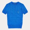 Suéteres Ralph Lauren de algodón de manga corta en azul para mujer Suéteres Ralph Lauren de algodón de manga corta en azul para mujer
