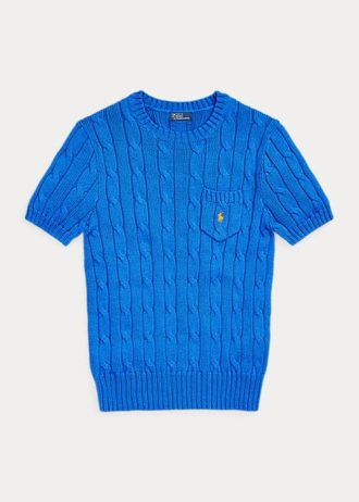 Suéteres Ralph Lauren de algodón de manga corta en azul para mujer Suéteres Ralph Lauren de algodón de manga corta en azul para mujer