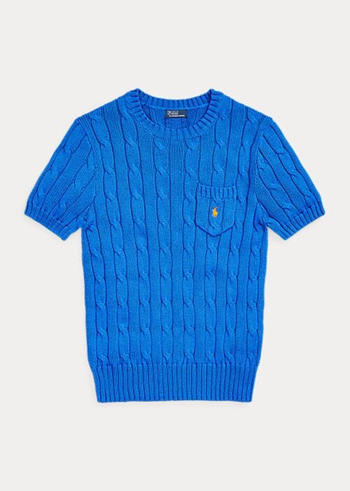 Suéteres Ralph Lauren de algodón de manga corta en azul para mujer Suéteres Ralph Lauren de algodón de manga corta en azul para mujer