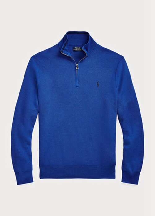Suéteres Ralph Lauren de algodón de punto de malla con cremallera de un cuarto para hombre en azul Suéteres Ralph Lauren de algodón de punto de malla con cremallera de un cuarto para hombre en azul