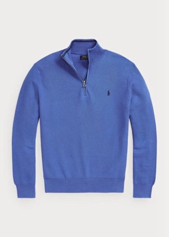 Suéteres Ralph Lauren de algodón de punto de malla con cremallera de un cuarto para hombre en azul Suéteres Ralph Lauren de algodón de punto de malla con cremallera de un cuarto para hombre en azul