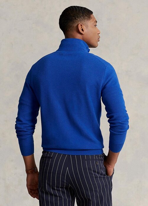 Suéteres Ralph Lauren de algodón de punto de malla con cremallera de un cuarto para hombre en azul Suéteres Ralph Lauren de algodón de punto de malla con cremallera de un cuarto para hombre en azul