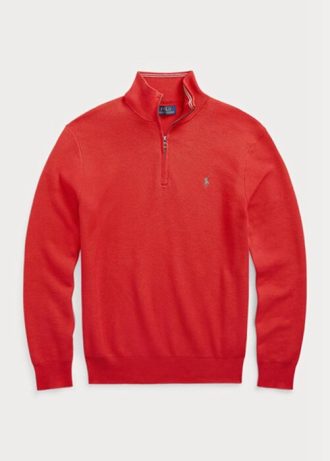 Suéteres Ralph Lauren de algodón de punto de malla con cremallera de un cuarto para hombre en color rojo Suéteres Ralph Lauren de algodón de punto de malla con cremallera de un cuarto para hombre en color rojo