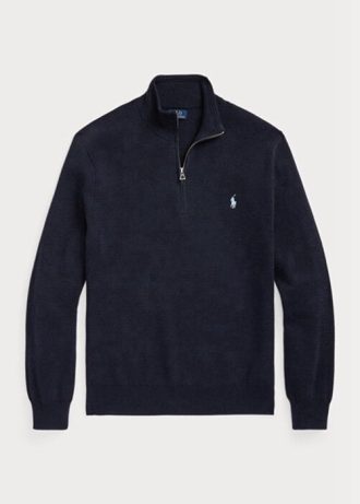 Suéteres Ralph Lauren de algodón texturizado con cremallera de un cuarto para hombre en la Marina Suéteres Ralph Lauren de algodón texturizado con cremallera de un cuarto para hombre en la Marina