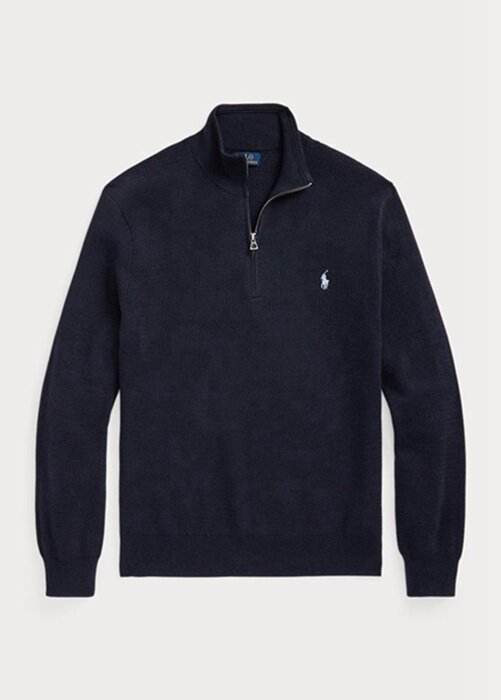 Suéteres Ralph Lauren de algodón texturizado con cremallera de un cuarto para hombre en la Marina Suéteres Ralph Lauren de algodón texturizado con cremallera de un cuarto para hombre en la Marina