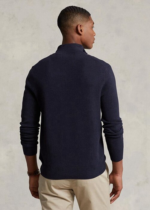 Suéteres Ralph Lauren de algodón texturizado con cremallera de un cuarto para hombre en la Marina Suéteres Ralph Lauren de algodón texturizado con cremallera de un cuarto para hombre en la Marina