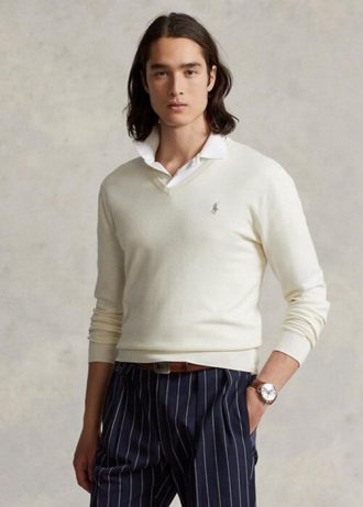 Suéteres Ralph Lauren de algodón texturizado de corte entallado para hombre, color blanco Suéteres Ralph Lauren de algodón texturizado de corte entallado para hombre, color blanco
